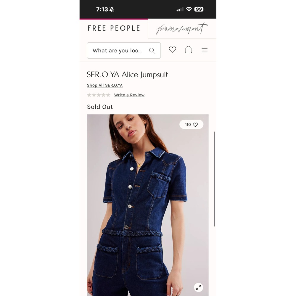 Free People x SER.O.YA Alice Jumpsuit Deep Sea Denim Braided Flare Leg Jumpsuit - Picture 10 of 16